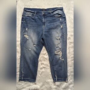 Judy Blue Straight Fit Distressed Raw Hem Stretch Jeans Med Wash 24 W blue color